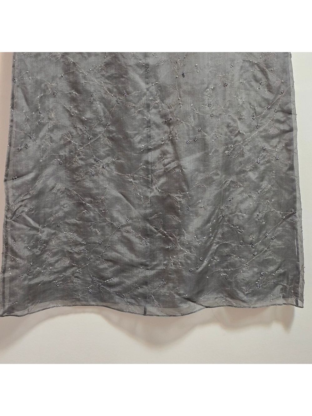 Vintage Anne Taylor 100% Silk Grey Embroidered Flora Pearl Maxi Skirt - Picture 6 of 10